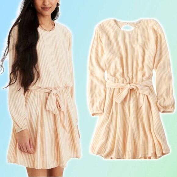 NWT AMERICAN EAGLE Striped Tie Waist Mini Dress Sz Medium - Picture 1 of 4